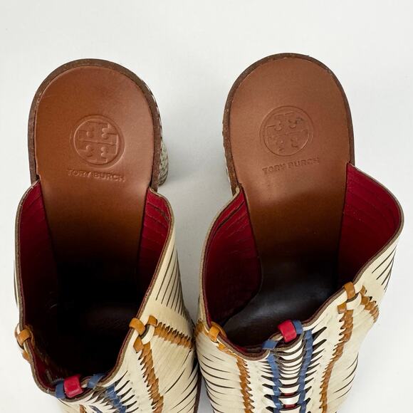Tory Burch Pecha Woven Leather Shoes Mules Sandals in Dulce de Leche 9.5M - Picture 7 of 11